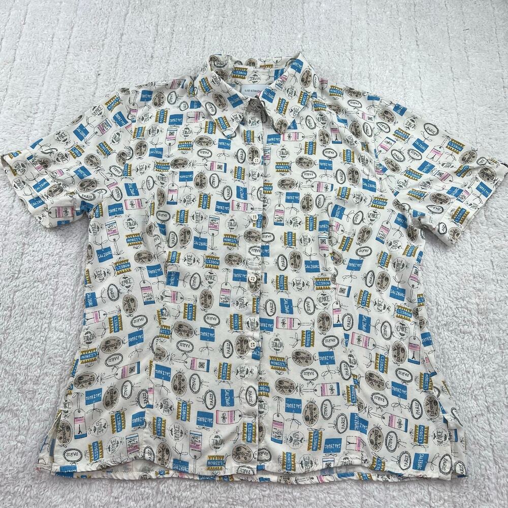 Liz Claiborne Vintage Paris Salzburg Lisbon Edinburg Button Up Blouse Size 6
